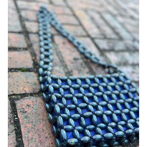 Vintage Made in Japan Blue Wooden Beaded Statement Bag